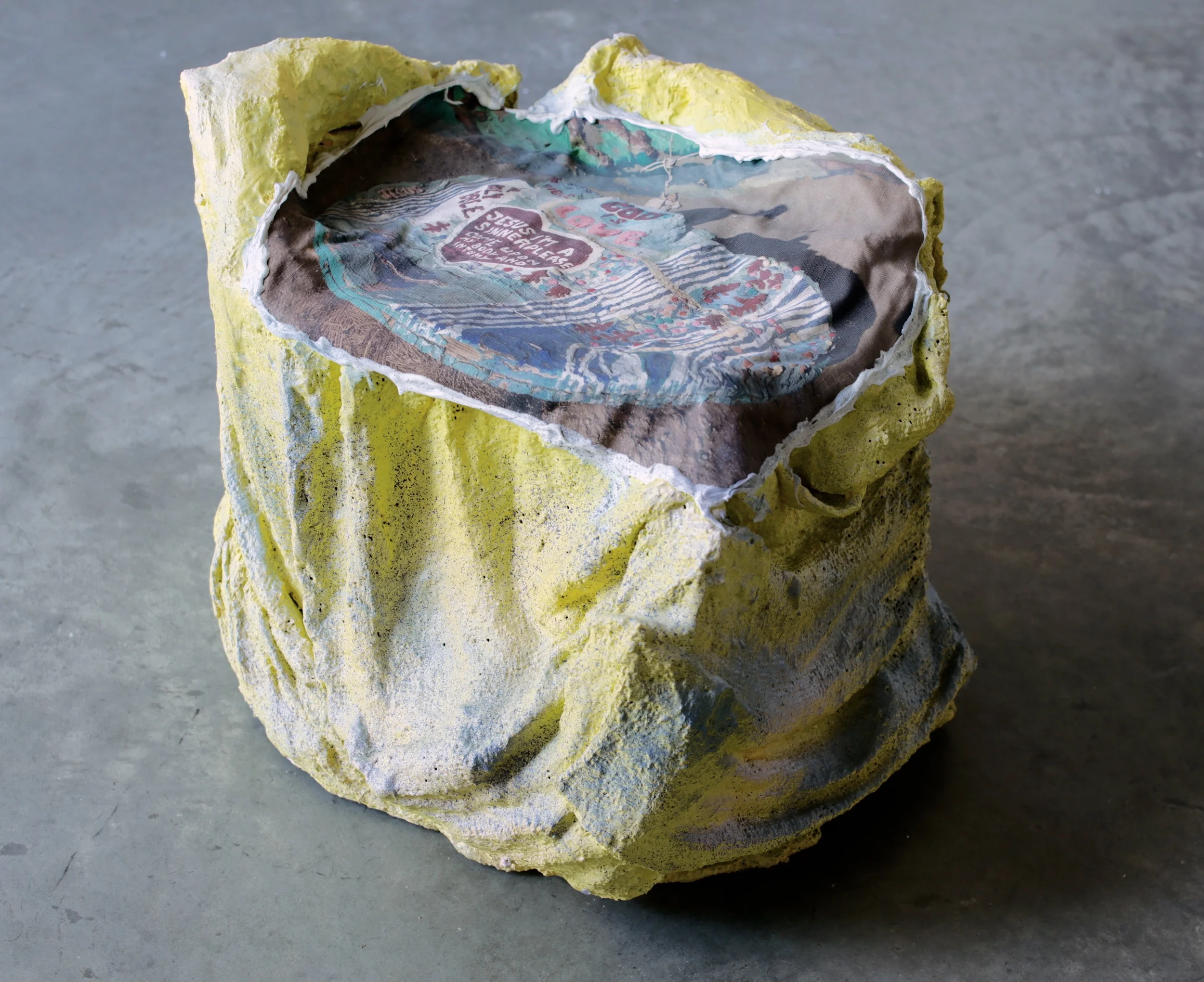 Mountain Model, photograph on canvas, caulk, burlap, plaster, wood and wire armature