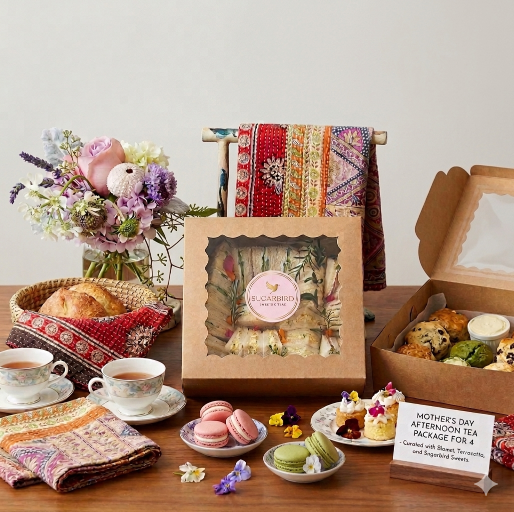 Sugarbird Mother's Day afternoon tea box with scones, tea sandwiches and macarons, Los Angeles delivery