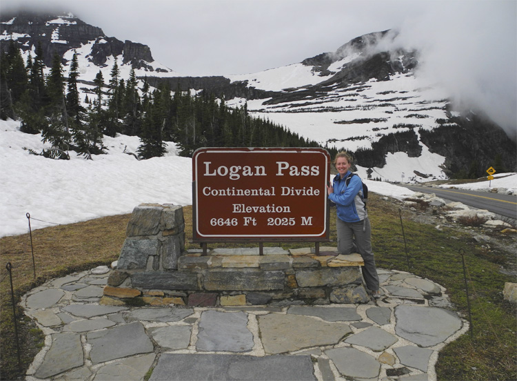 Quite a bit of snow (and wind -- cue the crazy hair) at Logan Pass! 