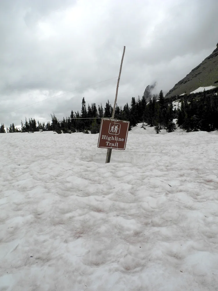 The Highline Trail was still closed for the season at the end of June. Not pictured is the "closed" sign. Keep in mind that trails like this one are closed for a reason. A man died the week we were there as he tried to navigate the snowy a…