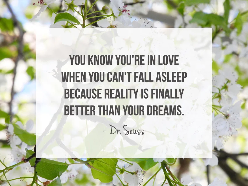 You know you're in love when you can't fall asleep because reality is finally better than your dreams. - Dr. Seuss