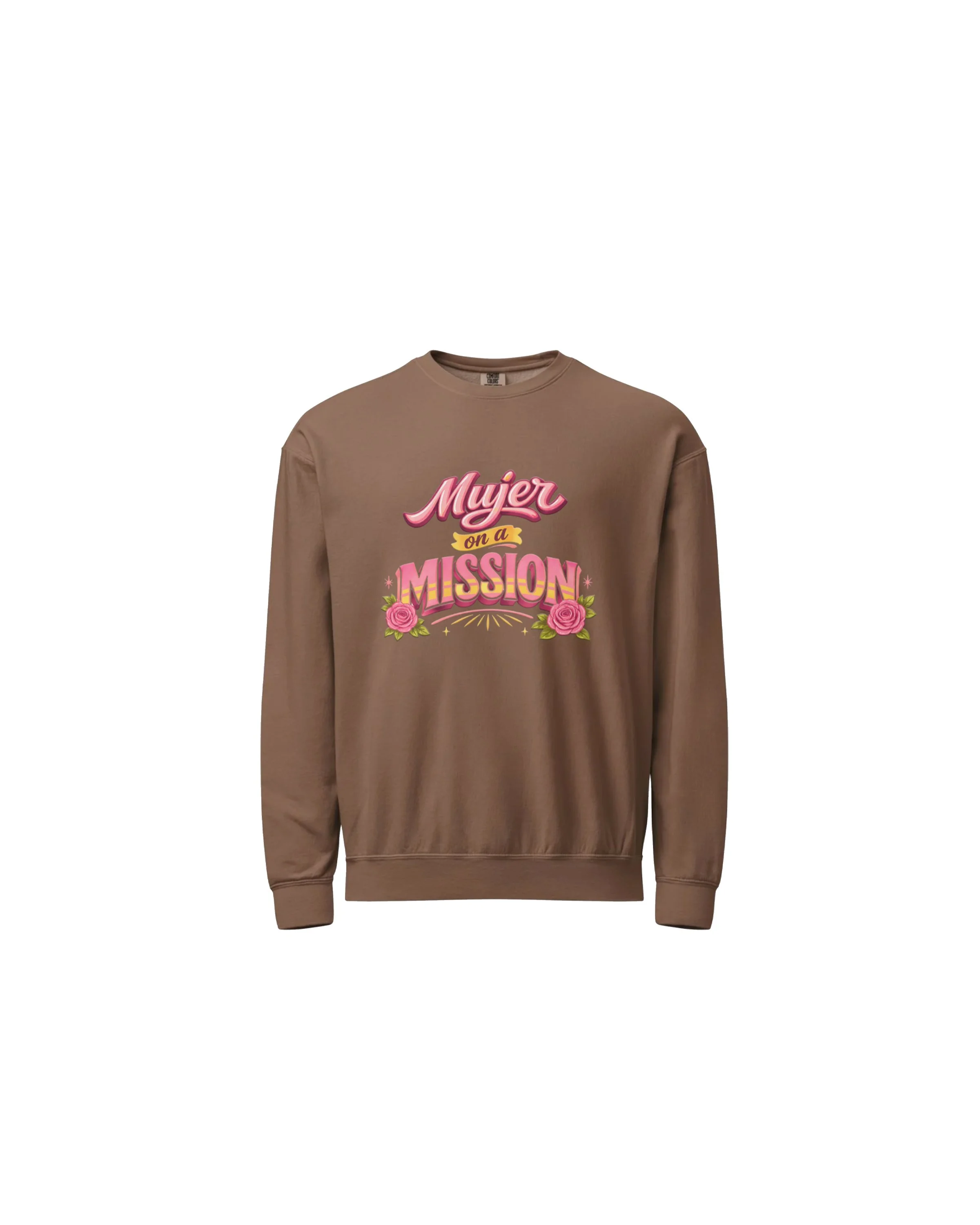 BROWN VINTAGE MUJER ON A MISSION GRAPHIC CREWNECK SWEATER