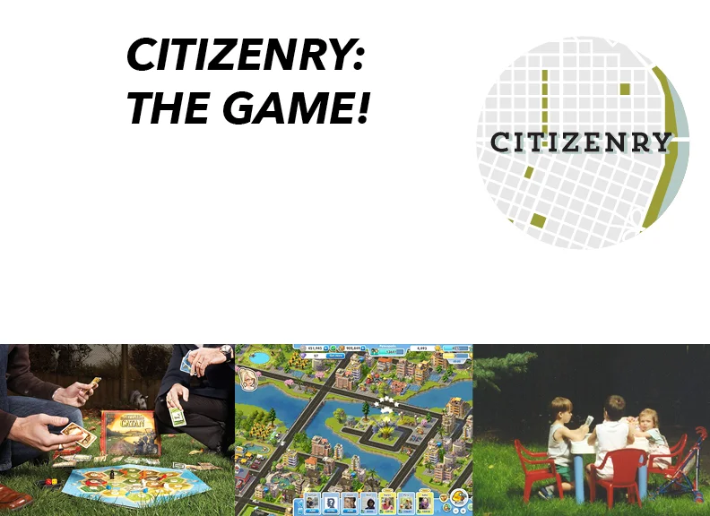 Citizenry: The Game is an approachable medium that facilitates active engagement and questioning. Citizenry is an open-ended framework that allows for a variety of types of play. The initial setup for Citizenry: The Game involves a 5×5 grid as a foundation. As a proxy urban setting, it becomes a framework to represent the contextual relationships of the built environment of a city. The grid is an abstraction, a minimalist distillation of the fundamental elements to make a city. The object of the game around the acquisition of Assets and Skills, towards fulfilling needs of Challenges, and given space on the Board. “Challenges” represent temporary or community-driven uses of the public spaces for increased civic participation and quality of life. Examples are Community Gardens, Food Cart Pods, Dance Party, and Skate Park. The built environments represented are grounded in my current home of Portland, Oregon. This location has also informed the aspirational challenges to meet in the game. Five typologies are represented in the piece of the game. A “skyscraper”, towering over the other pieces, to represent the density of an urban core. “Mixed Use” mid-rise represents 2-4 story buildings, like the ones populating Portland’s Northeast and Southeast neighborhoods, like Alberta, Mississippi, North Williams, Hawthorne, Belmont, Division, and Burnside. “Residential”, depicted as traditional pitched-roof single-family homes, may represent any type of residential areas, at a density of a typical city block. Two types of open spaces, “Vacant Lots” and “Park” are to be used as flexible, transitional spaces that meet needs of Challenges. Installation at MFA Collaborative Design final show, Vigor Industrial, May 24 - June 11, 2013.