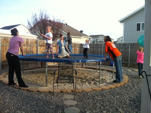 Small kids turn for the tramp with bigger kids on watch! 