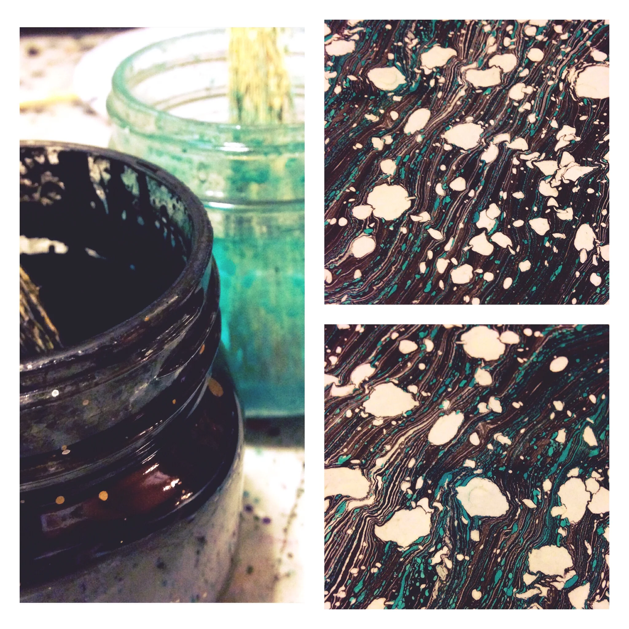 Process shot - mono-printing - Jill marbling paper.