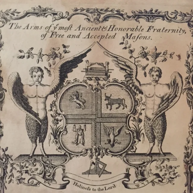Frontispiece engraved by Robert Scot - The Arms of the Most Ancient & Honorable Fraternity, of Free and Accepted Masons.