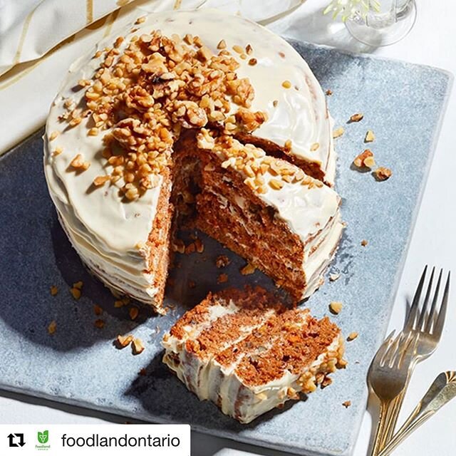 Classic Carrot Cake is one of my favourites but this one has apples, maple syrup and walnuts all local Ontario products!  Image @jamestseinc @coupandco for @foodlandontario #calendar #december #holidaybaking #carrotcake #homebaking #delish #local #on