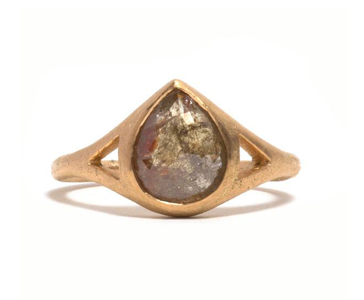 'Indus Summer' 1.74ct yellow pear, rose cut, opaque diamond, set in 18KT yellow gold.