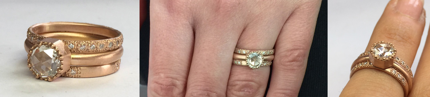 18KT Rose Gold Engagement Ring Set | 0.59ct Rose Cut White Diamond | White Diamond Accents
