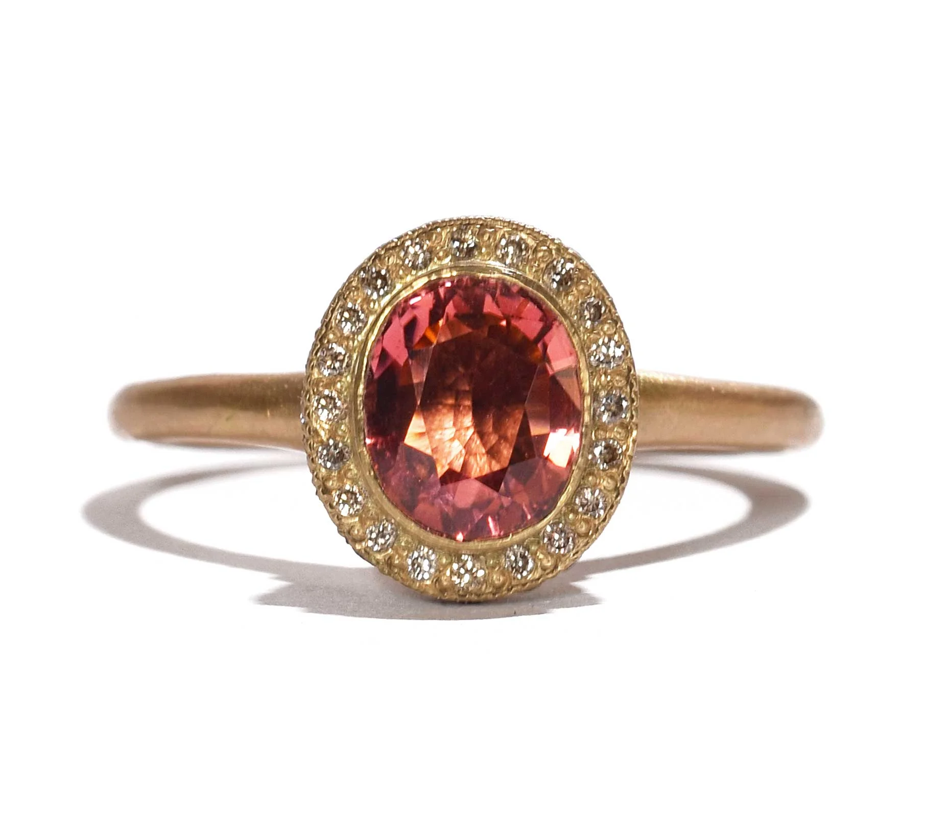 Peach+Pink+Tourmaline+Diamond+Yellow+Gold+Halo+Ring-(Front).jpg