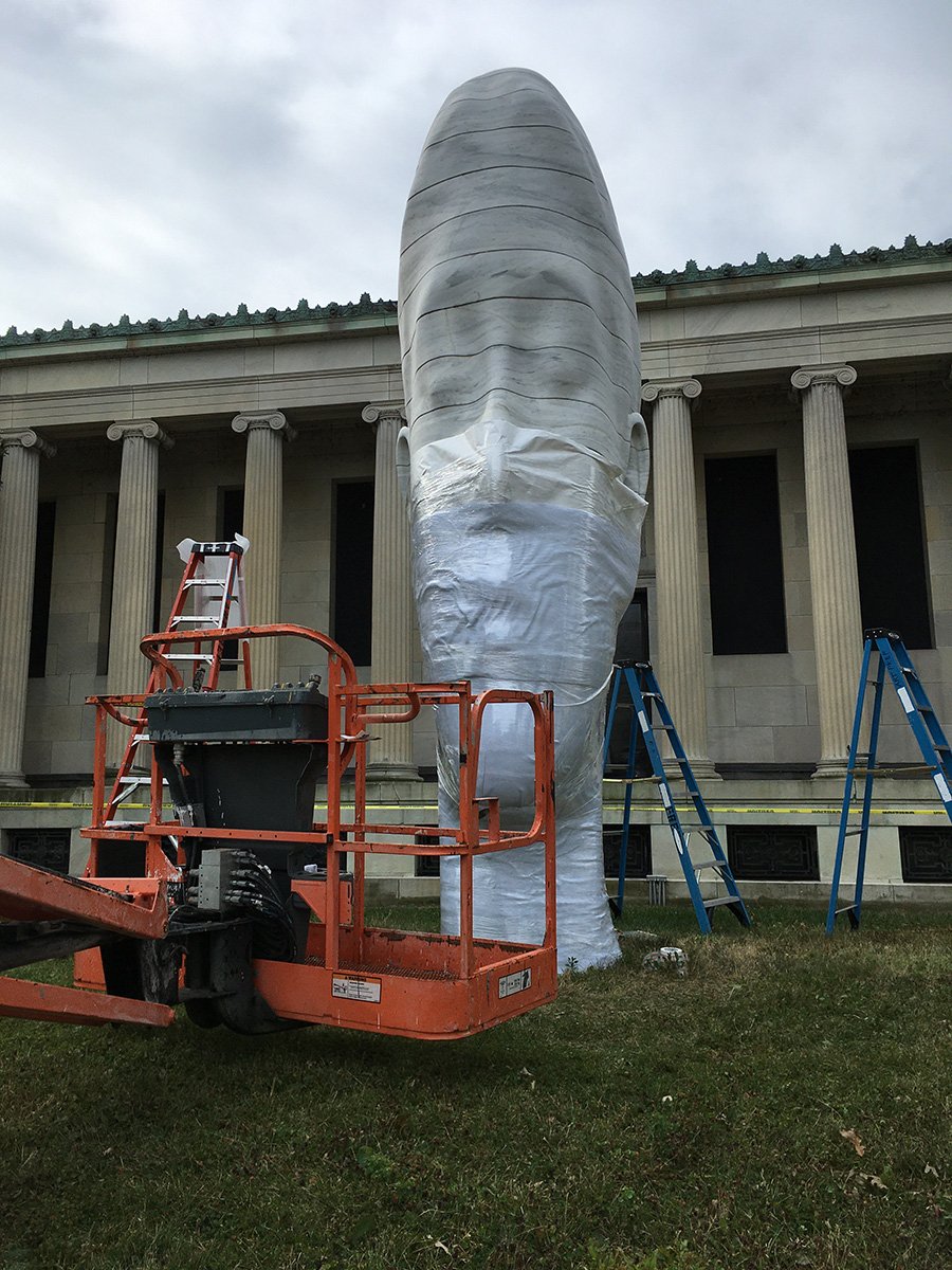  Performing preventative conservation to wrap Jaume Plensa’s  Laura  (2012) before construction on a new museum building commenced. 