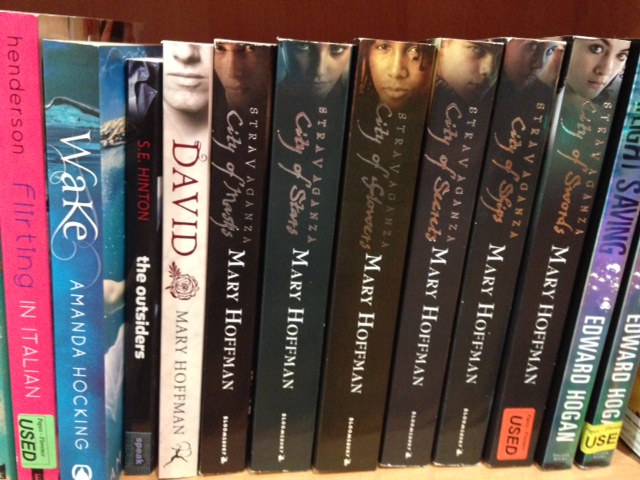 A few of Mary's historical novels found in the local English-language bookstore.