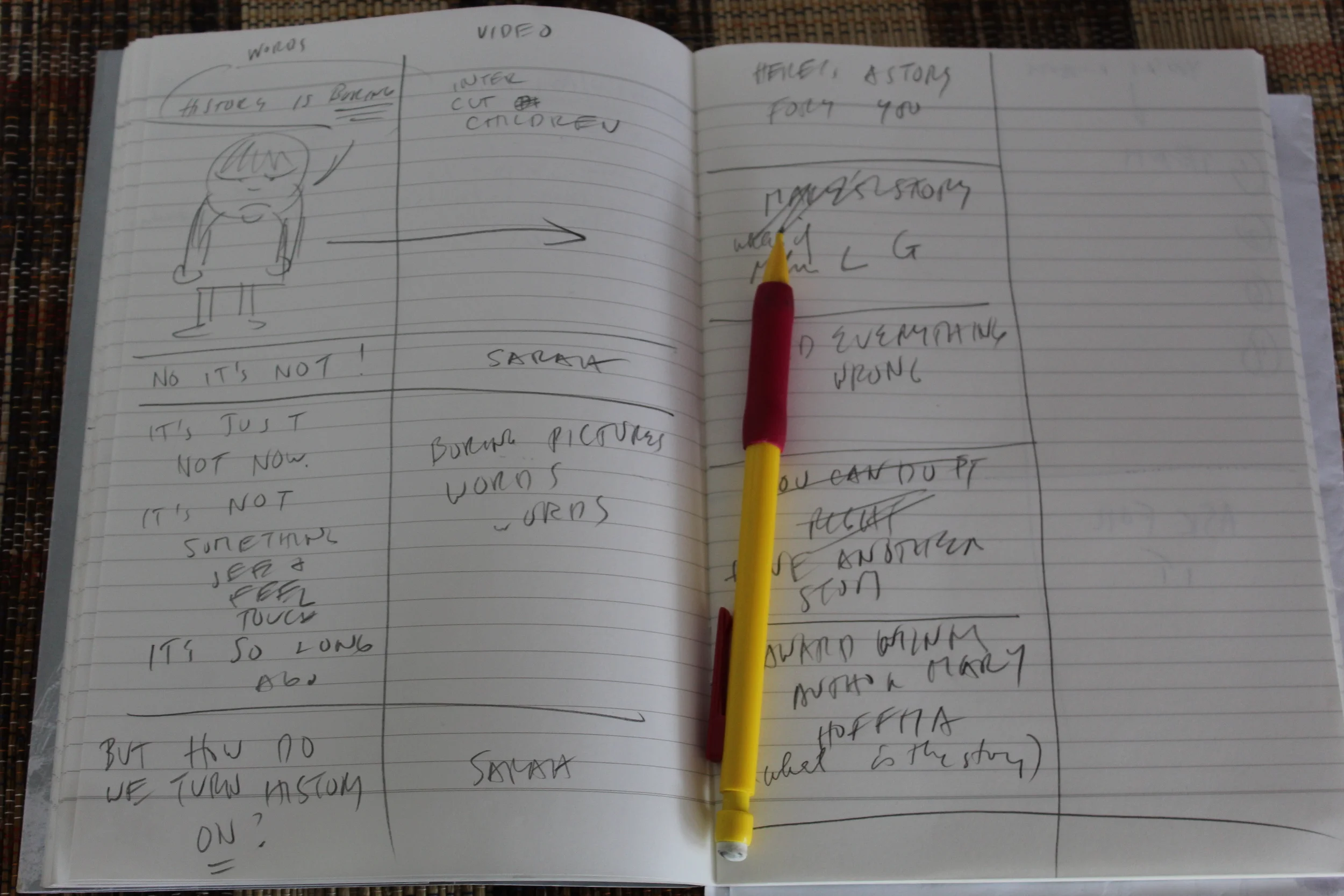 Then we story boarded our production based on my ponderous earlier script.