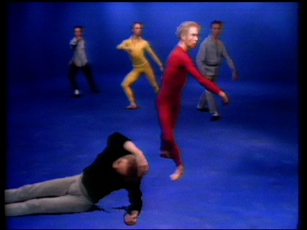 Charles Atlas and Merce Cunningham
Blue Studio: Five Segments (video stills) , 1975–76
video, color, sound, 15:38 minutes
Courtesy of Charles Atlas and Vilma Gold, London