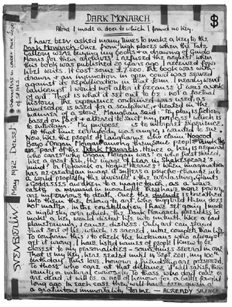 The Dark Monarch Key, Sven Berlin, handwritten envelope containing the author’s key to the characters in the novel, May 1982