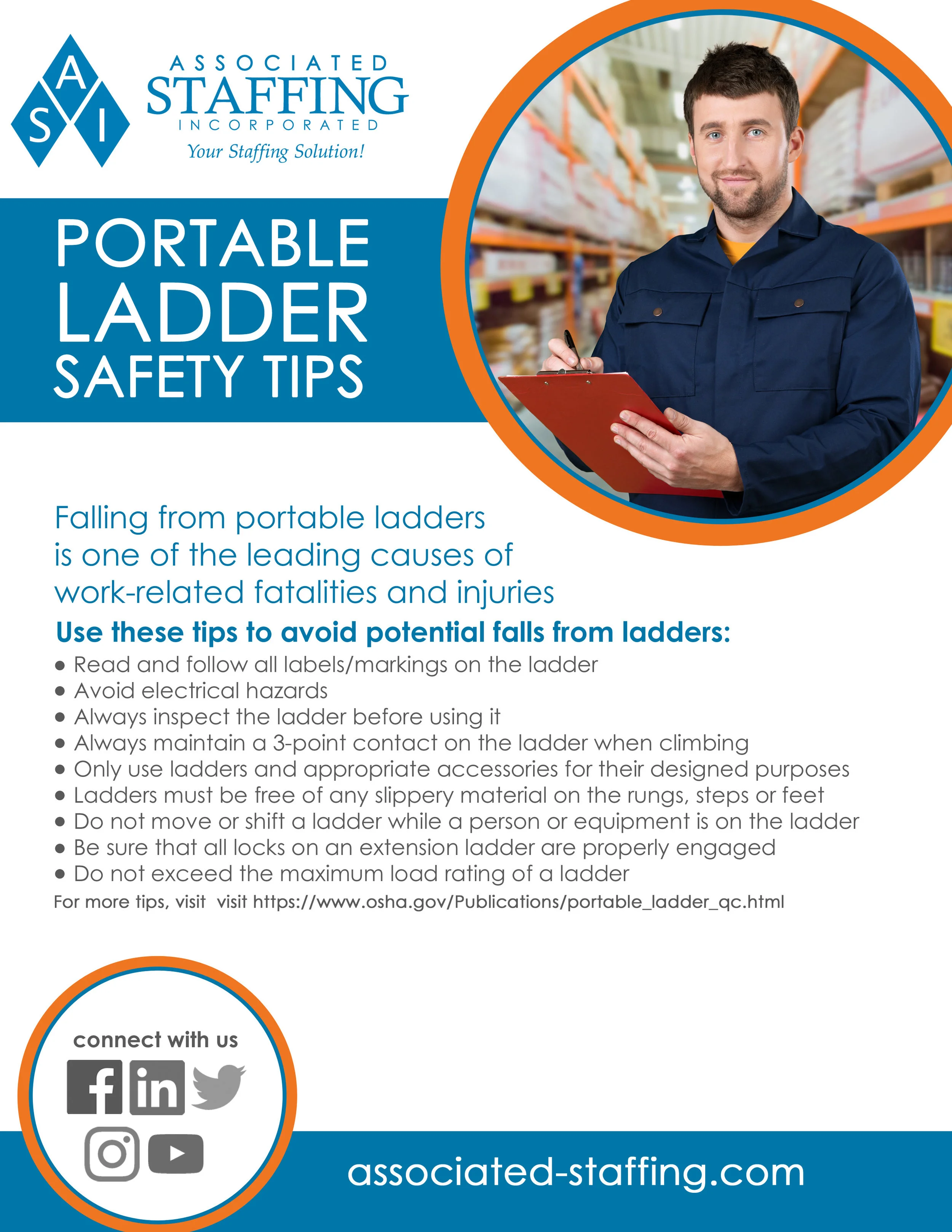 Safety poster: Portable Ladder Safety Tips — Associated Staffing, Inc.