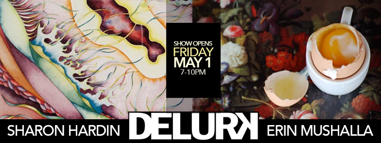 Delurk Gallery’s May exhibit will feature two soul-gazingly, beautiful shows: the precise, abstract and biological watercolor works of Sharon Hardin , and the illuminating, painterly photography of Erin Mushalla .