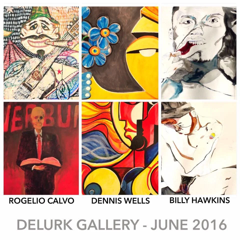Join us at Delurk during June to welcome our newest member, Dennis Wells! Check out his bold colorful paintings as well as some works from his "In Their Own Words" series. We're also featuring "Linear Pursuit for Desire", work by Billy Hawkins, a recent graduate from UNCG (Painting BFA) who practices traditional art making such as drawing & painting mixing it with performance and video installation. He has attended the NY Studio school Drawing Marathon & is a past recipient of the UNCG Artistic Merit Award. AND... the work of Statesville artist, Rogelio Calvo, as well as work by Delurk collective members!