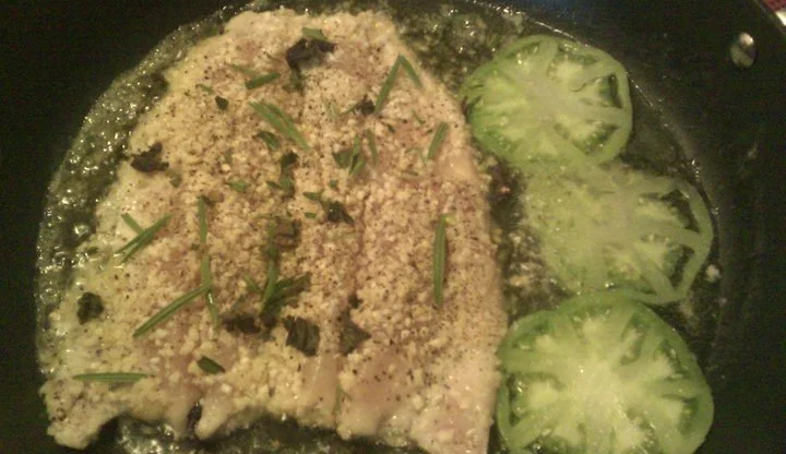 Rainbow trout with fried green tomatoes