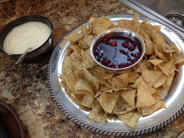 Shown, TSL Beignet CHips &amp; Cranberry sauce, available November to February.