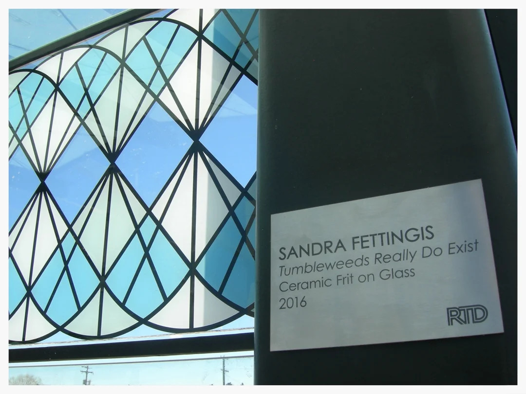  RTD A Line Windscreens Commission, "Tumbleweeds Really Do Exist", 5 Stations, Ceramic Frit on Glass, Denver, CO, 2016 (38th/Blake Station, 1 of 8 bays) 