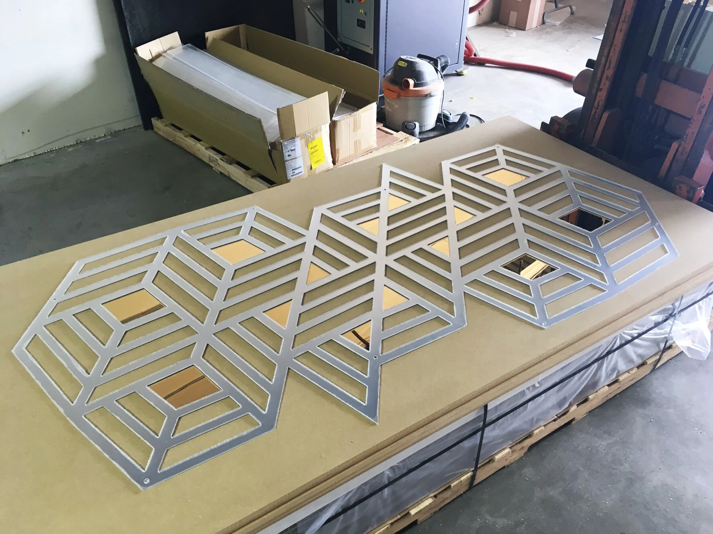 Sculpture assembly fabrication, Modera Apts, Denver, CO, 2019