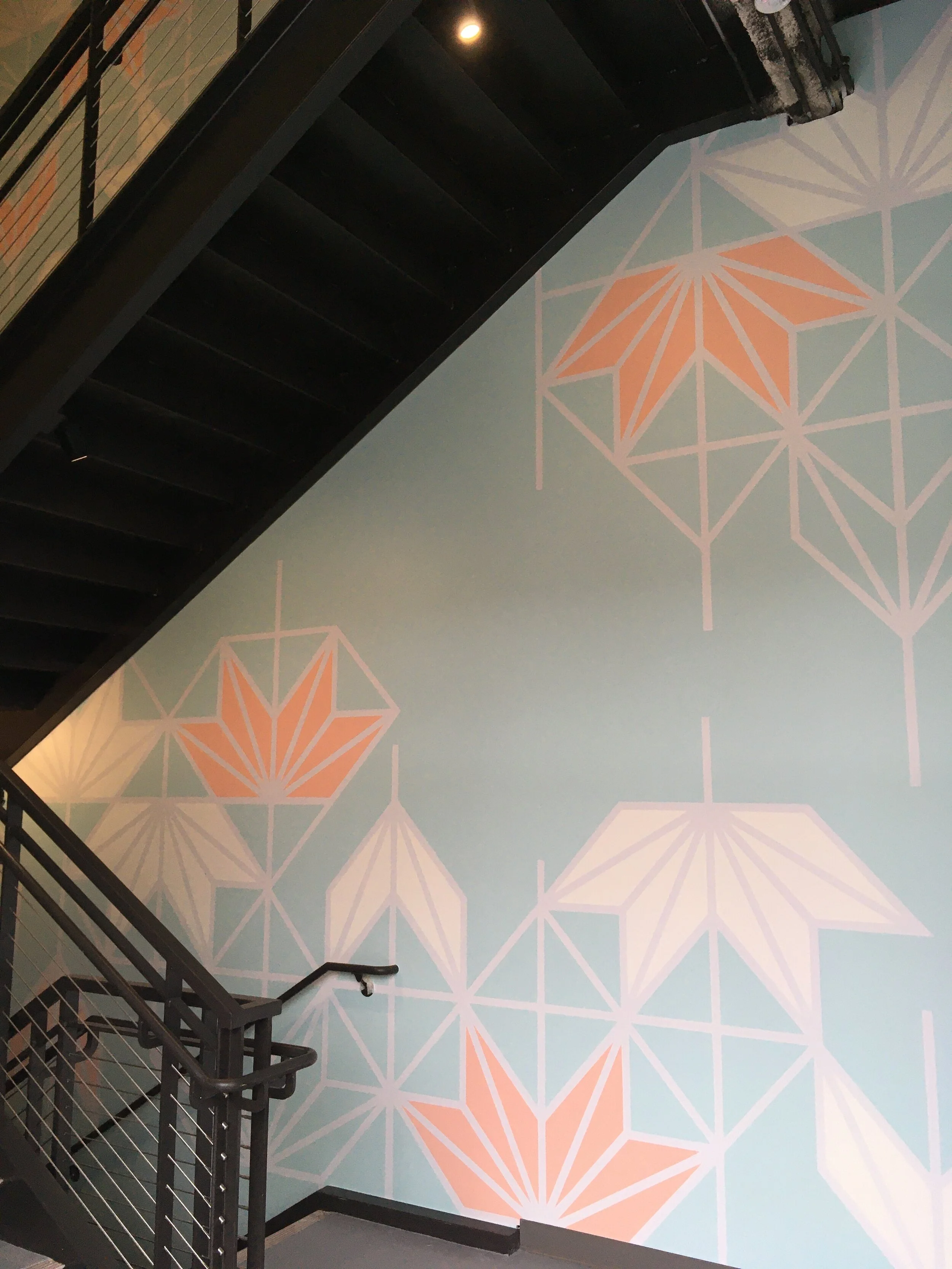 "Lotus Flow",  5 level stairwell, 23'x55'5", Acrylic Paint, Vail Health, Vail, CO, 2020