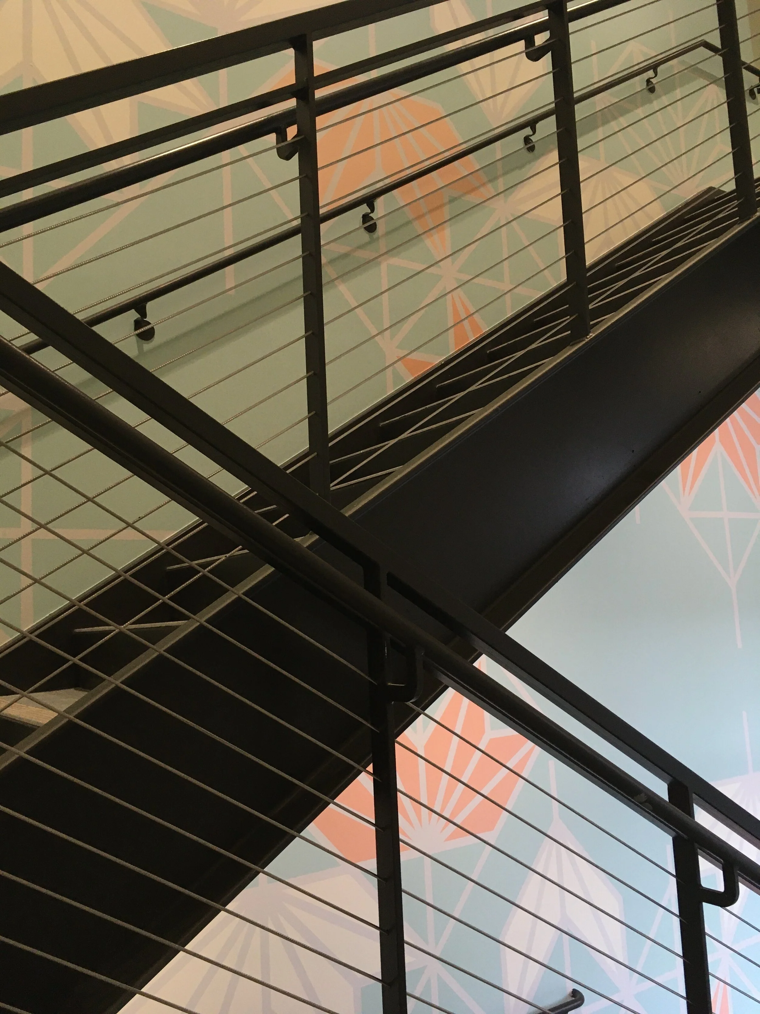 "Lotus Flow",  5 level stairwell, 23'x55'5", Acrylic Paint, Vail Health, Vail, CO, 2020, Site View