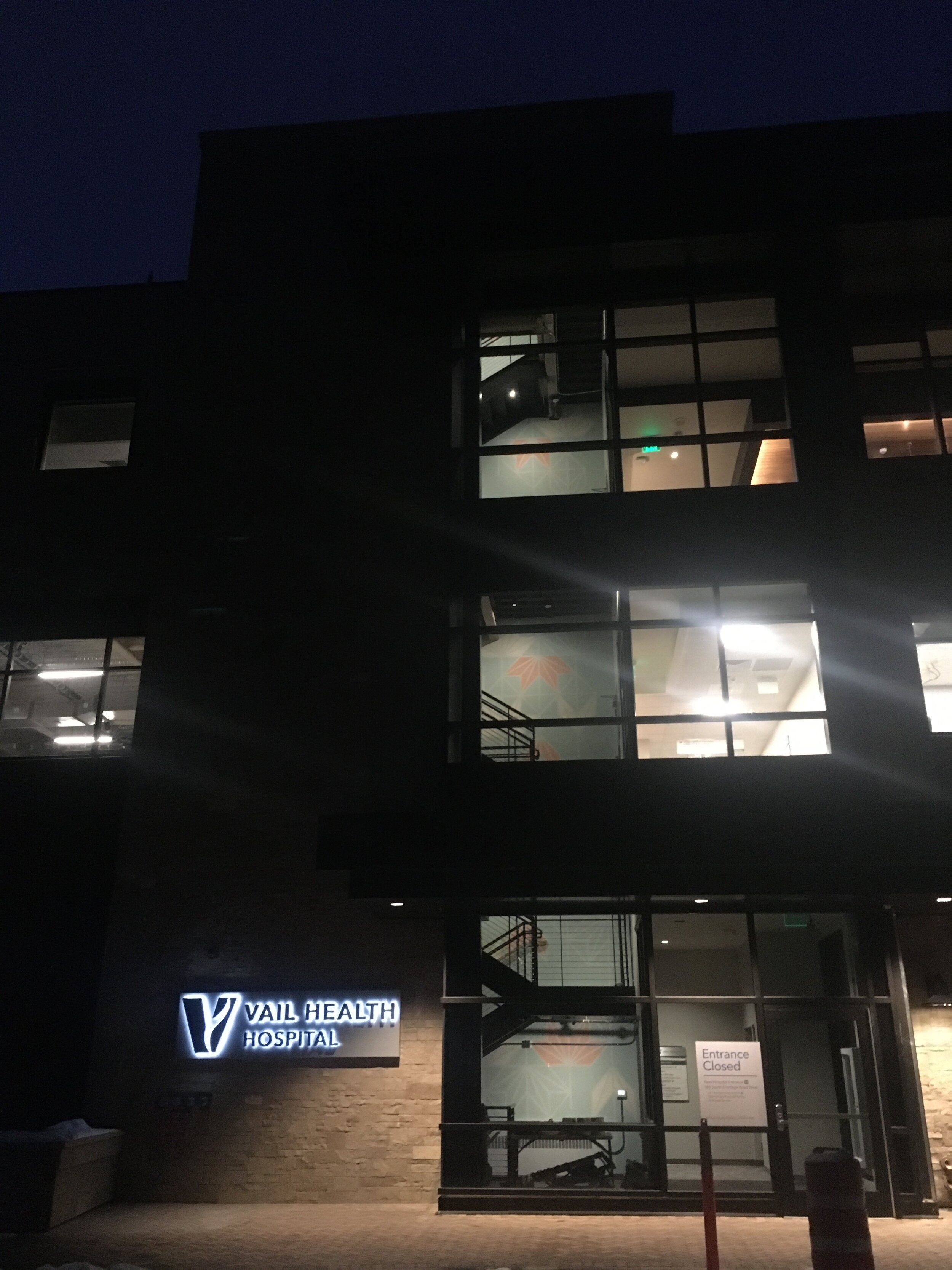 "Lotus Flow",  5 level stairwell, 23'x55'5", Acrylic Paint, Vail Health, Vail, CO, 2020, Exterior View