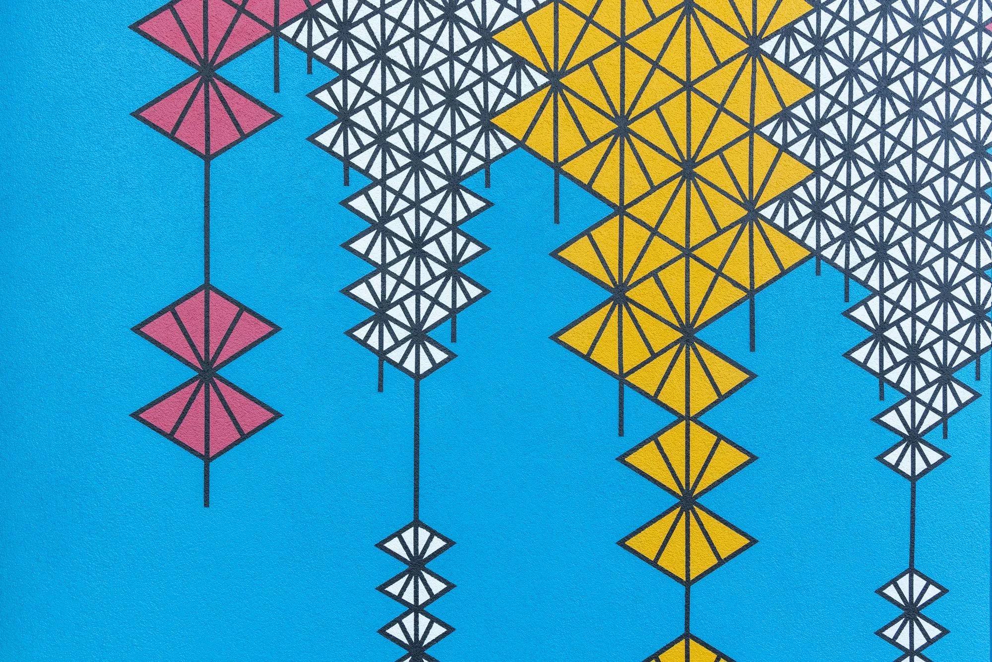 "We Can Make it Easy," (View 3) 16'x10'5", Acrylic paint, Village at the Peaks, Longmont, CO, 2021. Photo by Third Dune Productions