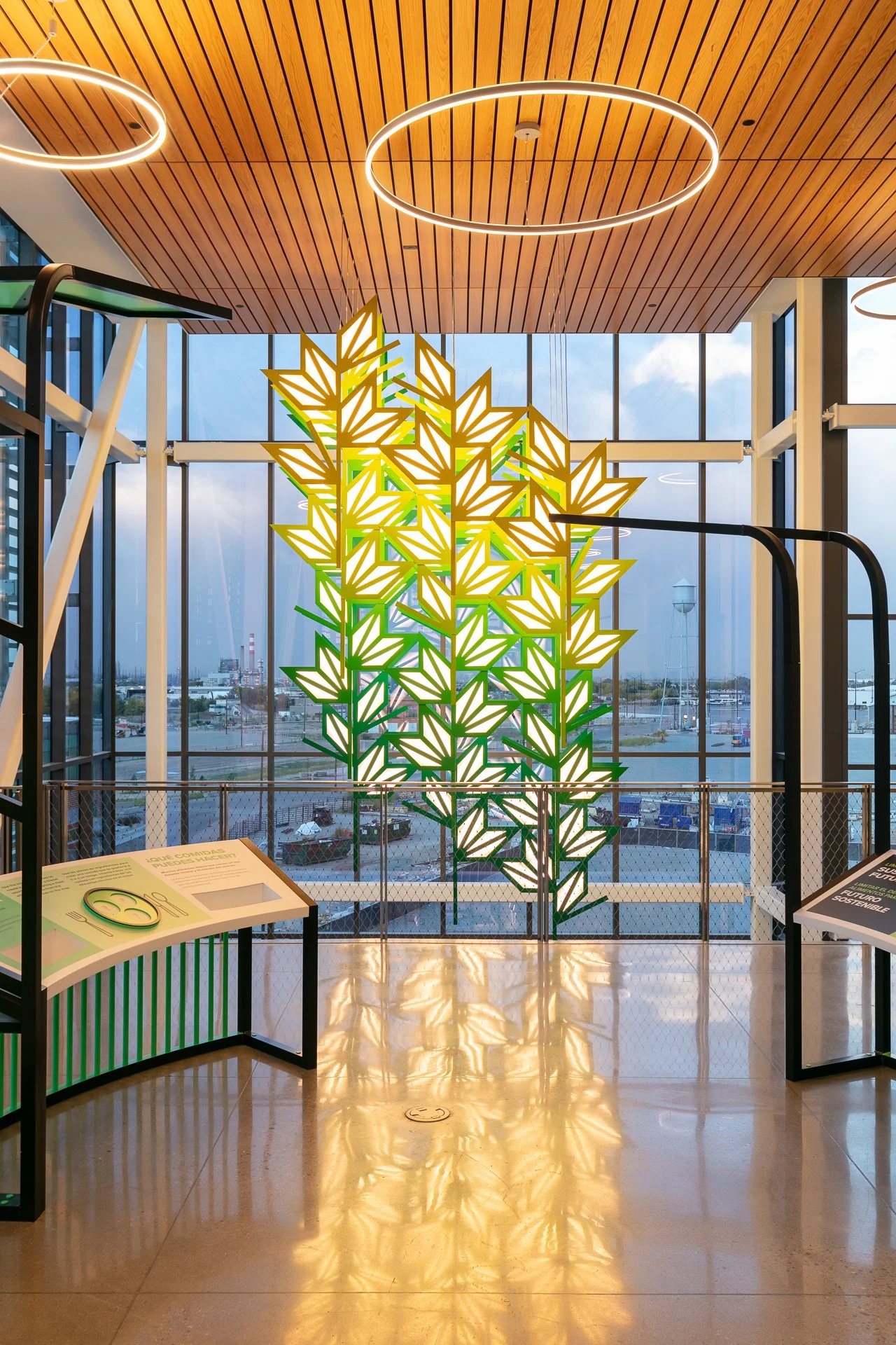 CSU Spur Campus, Food & Agriculture Bldg, Interior Installation, Tomorrow's Food, Painted aluminum, acrylic and LED's, 24’ x 12’ x 7’, 2022