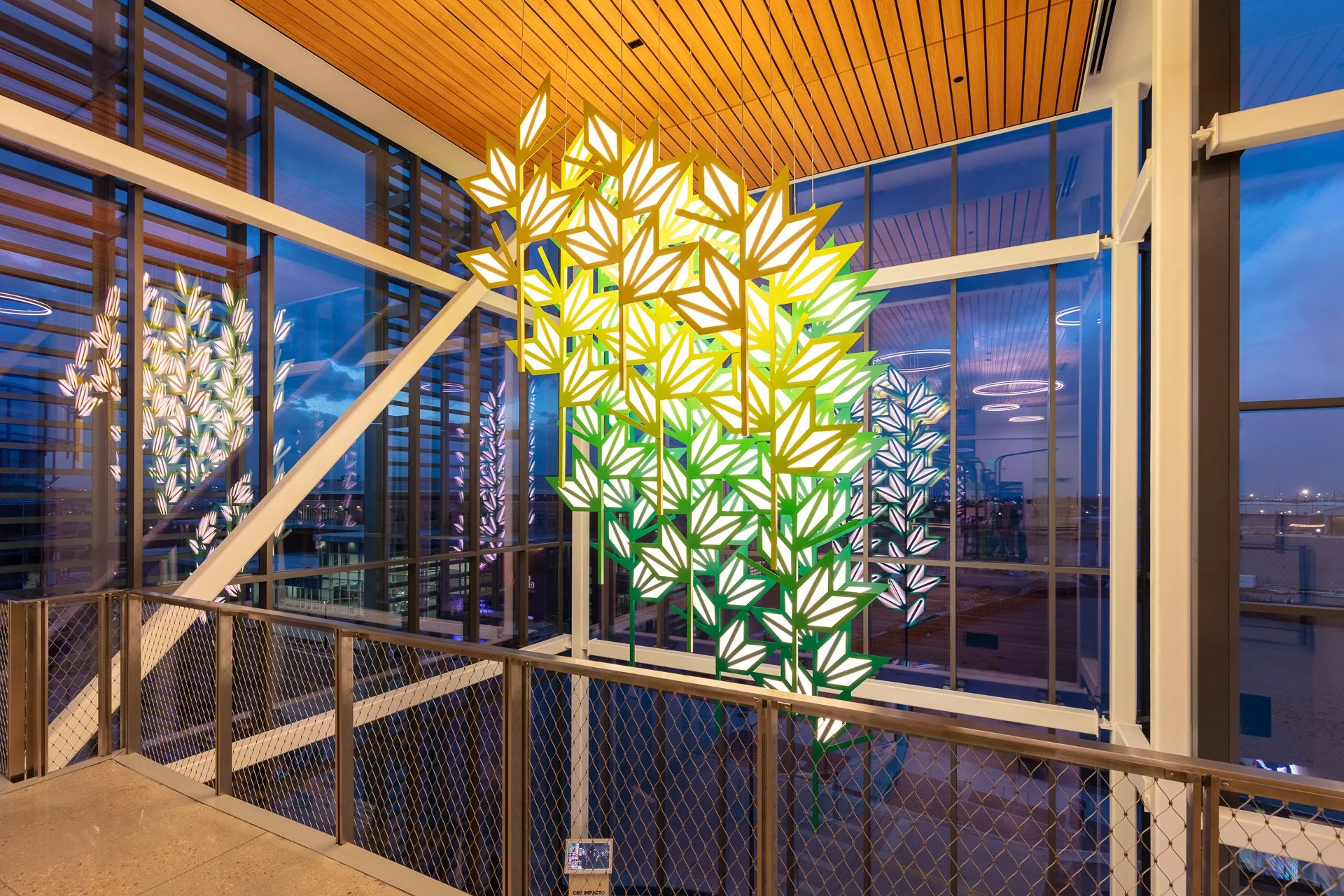 CSU Spur Campus, Food & Agriculture Bldg, Interior Installation, Tomorrow's Food (View 3), Painted aluminum, acrylic and LED's, 24’ x 12’ x 7’, 2022