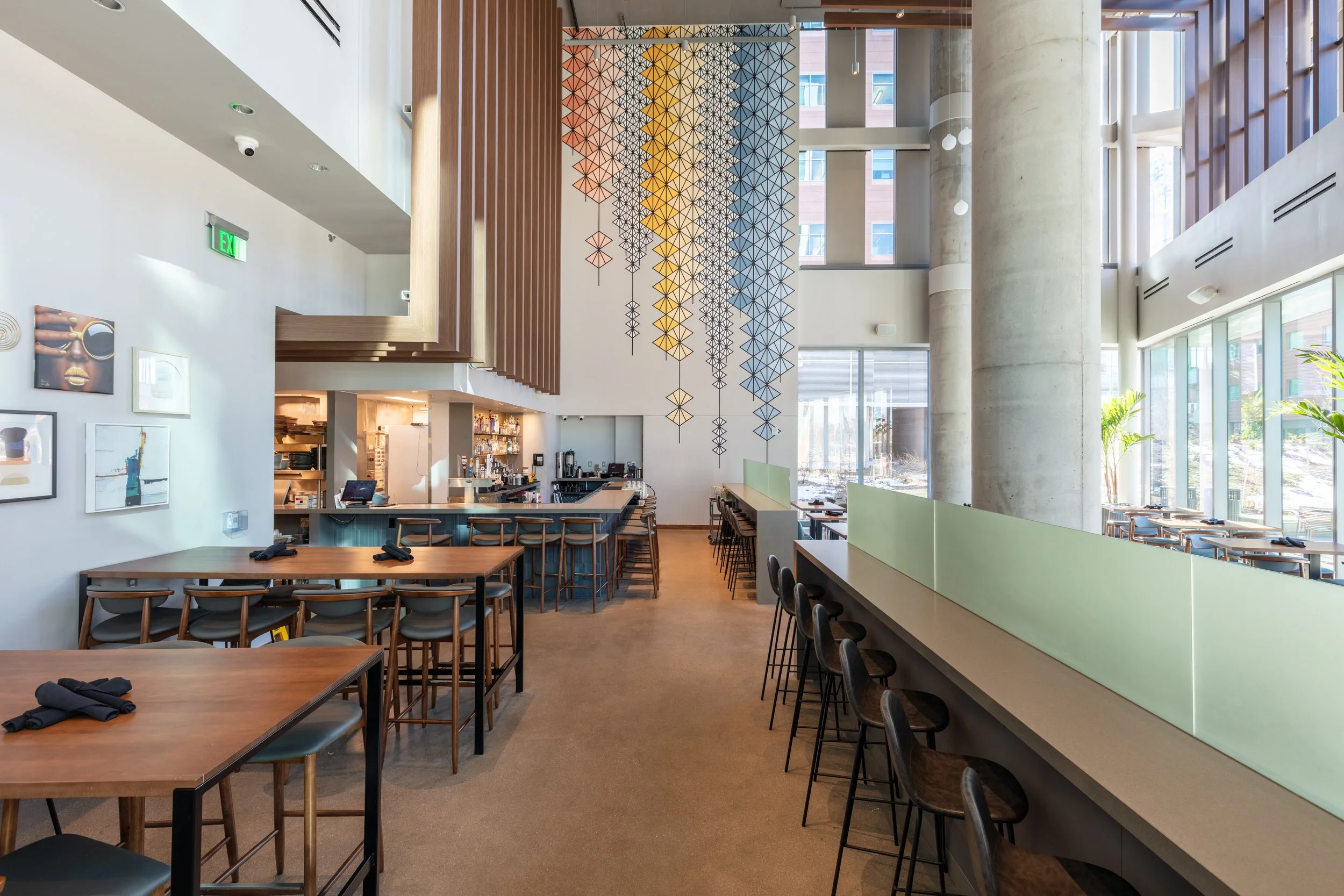 CU Anschutz Health & Science Building, T Street Kitchen, "Our Daily Rythyms, 35’x 17’, Acrylic paint, Aurora, CO, 2022