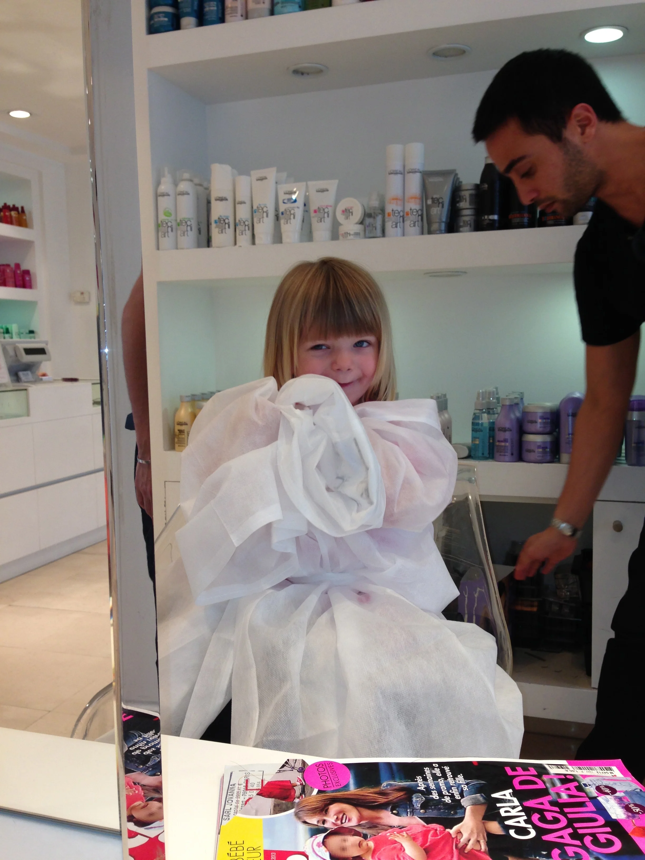 Peyton getting ready for a haircut
