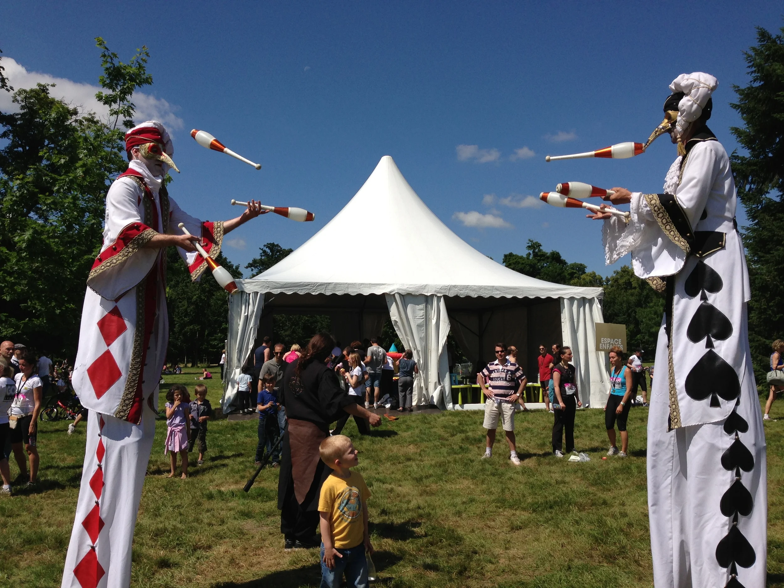 The Jesters on stilts. &nbsp;Lance was loving them.
