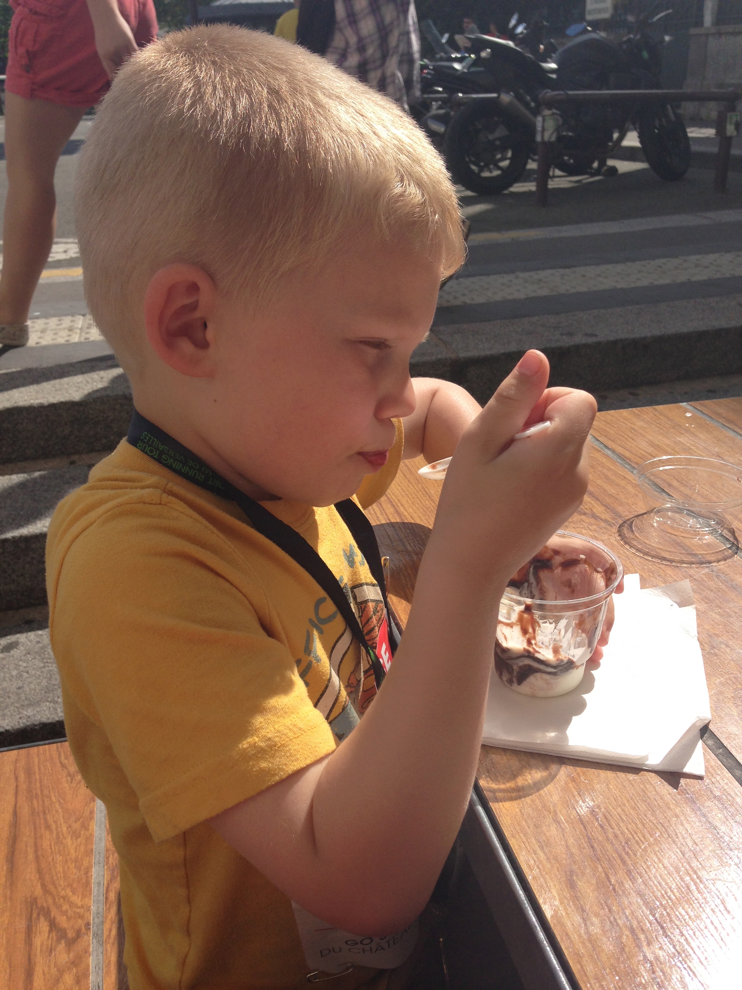 Enjoying some ice cream after a good race. 