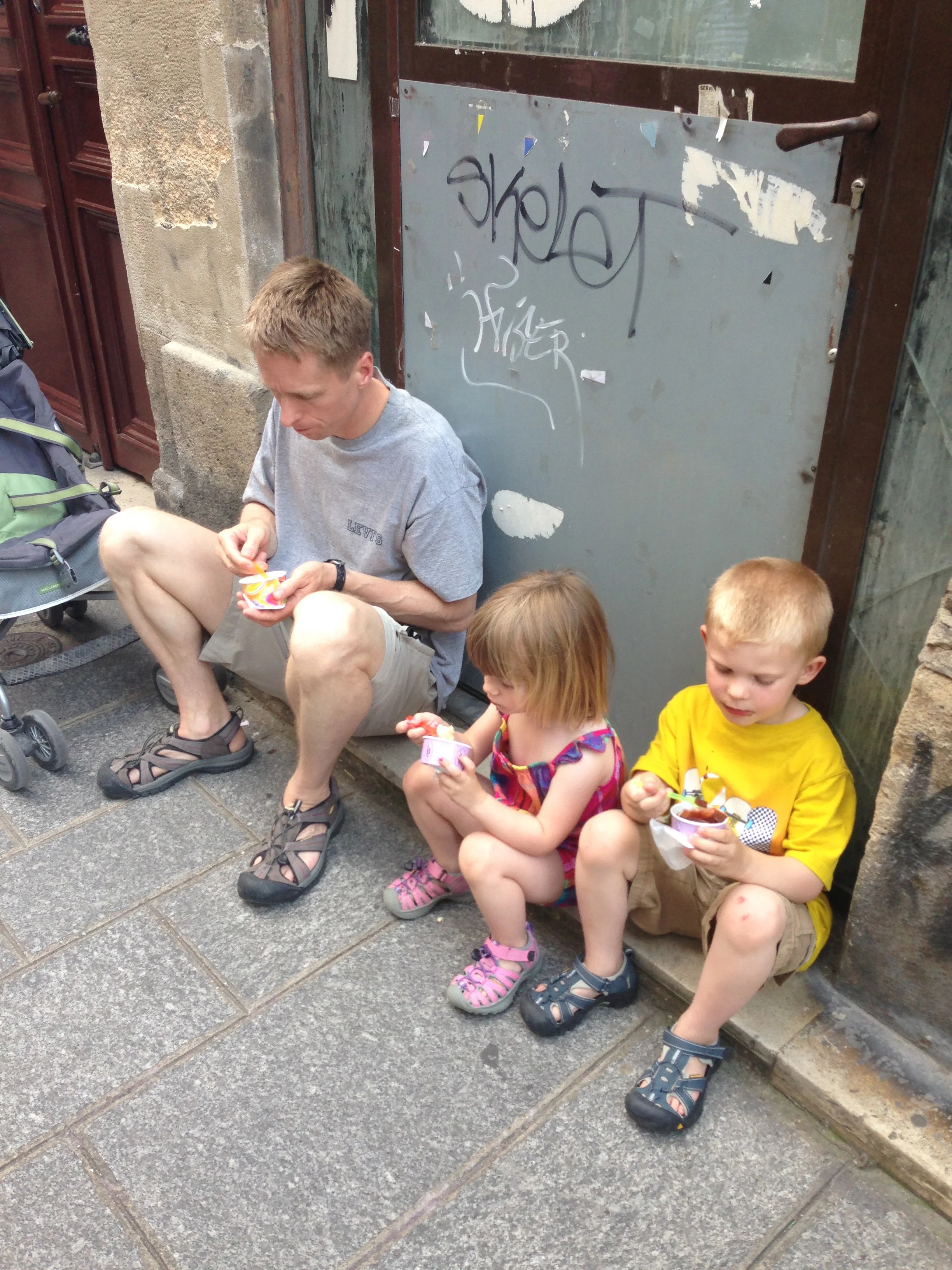 Everyone was happy when they finally got their ice cream, of course we didn't pick the best place to sit.&nbsp;