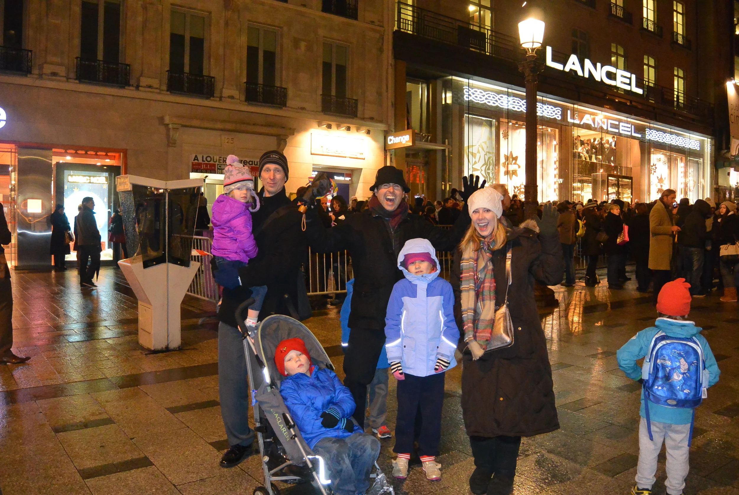 Having fun with friends waiting for the lights to go on.