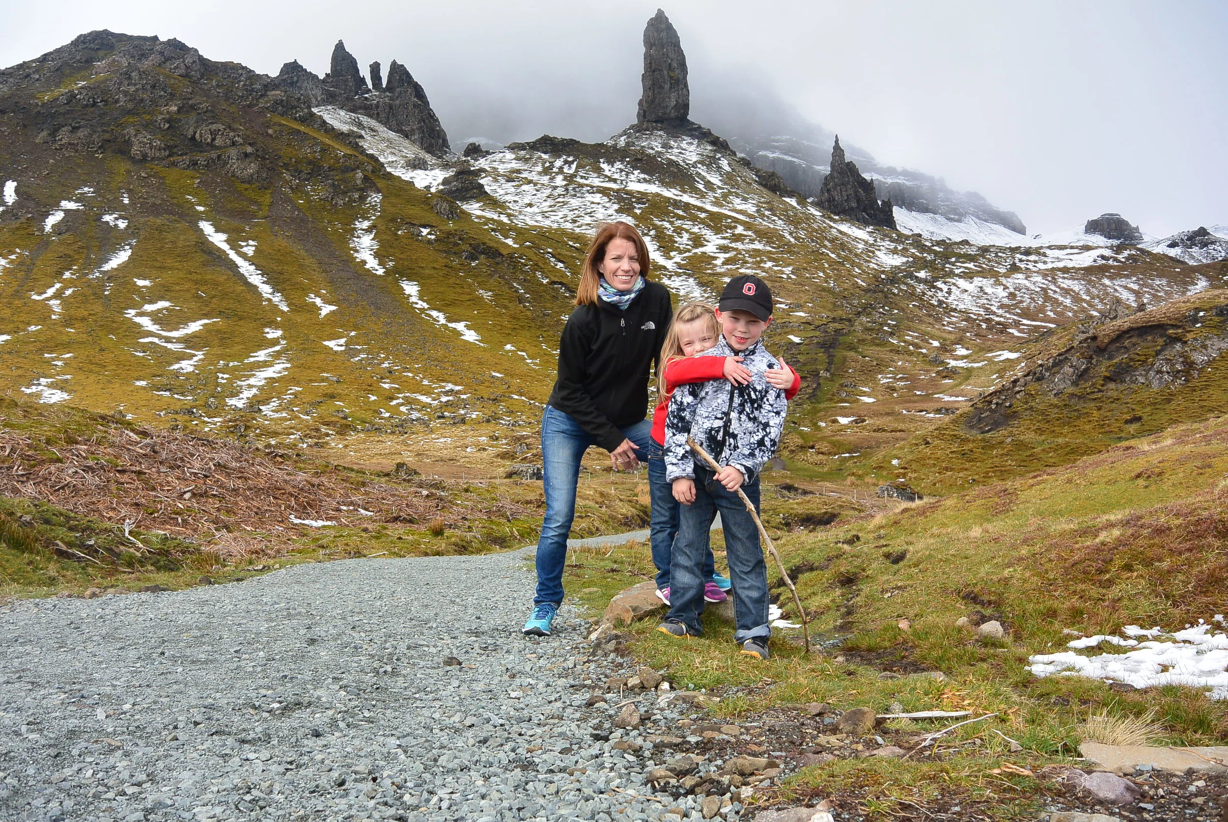 Having fun during our hike...see the snow, it was cold!