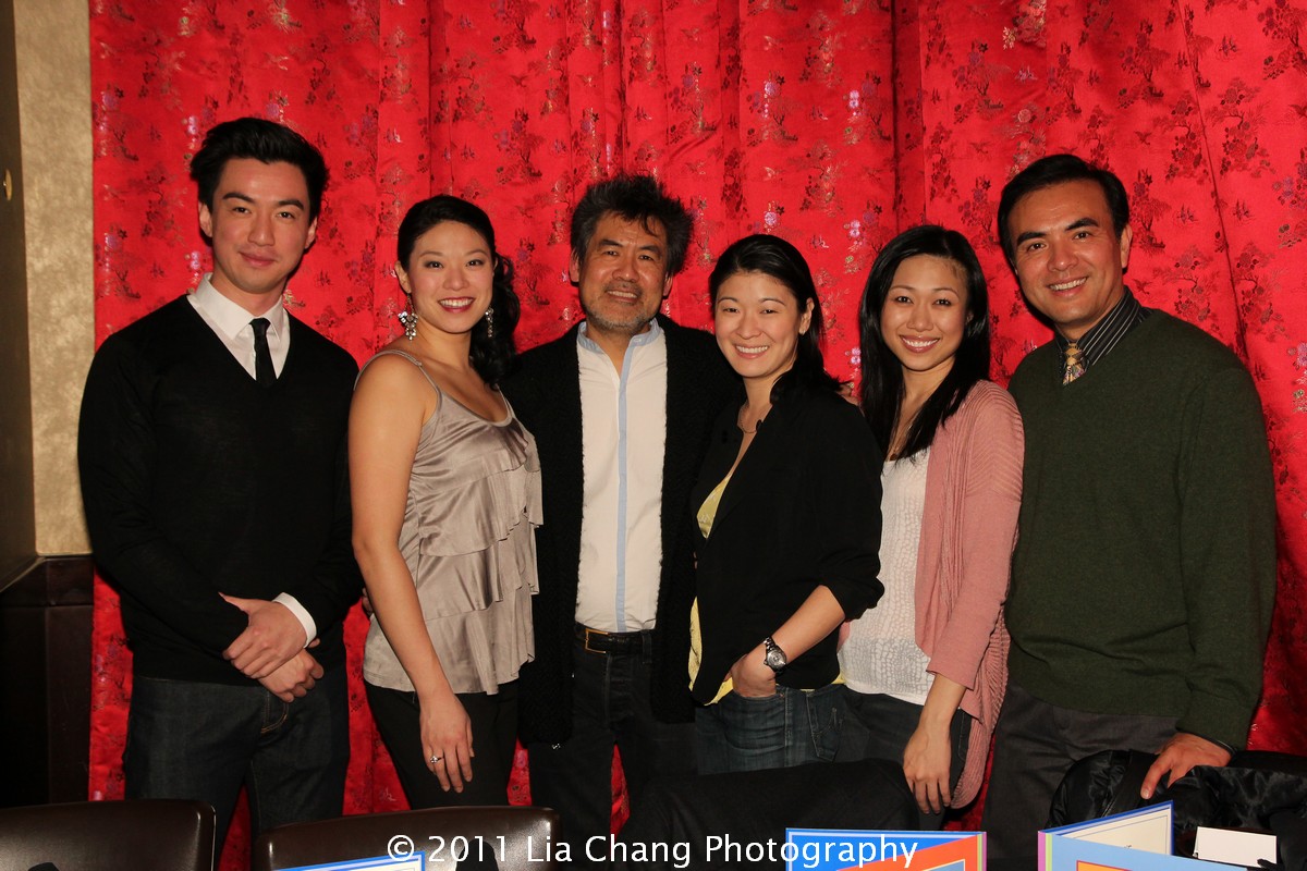Broadway Chinglish castmembers Johnny Wu, Christine Lin, playwright David Henry Hwang, Jennifer Lim, Angela Lin and Larry Lei Zhang at Ruby Foo's Dim Sum Sushi Palace in New York on January 20, 2012. Photo by Lia Chang