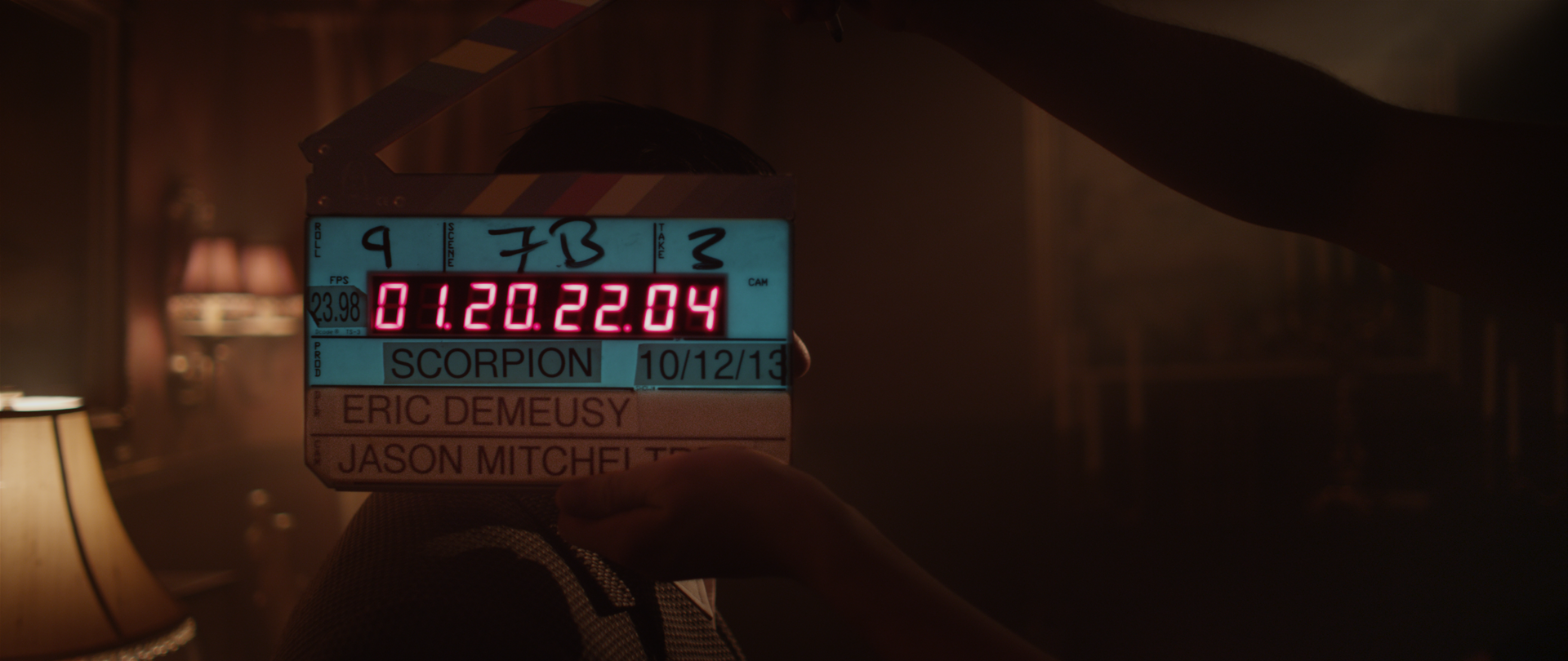 Marking slate for a shot involving the character 'Pauli'