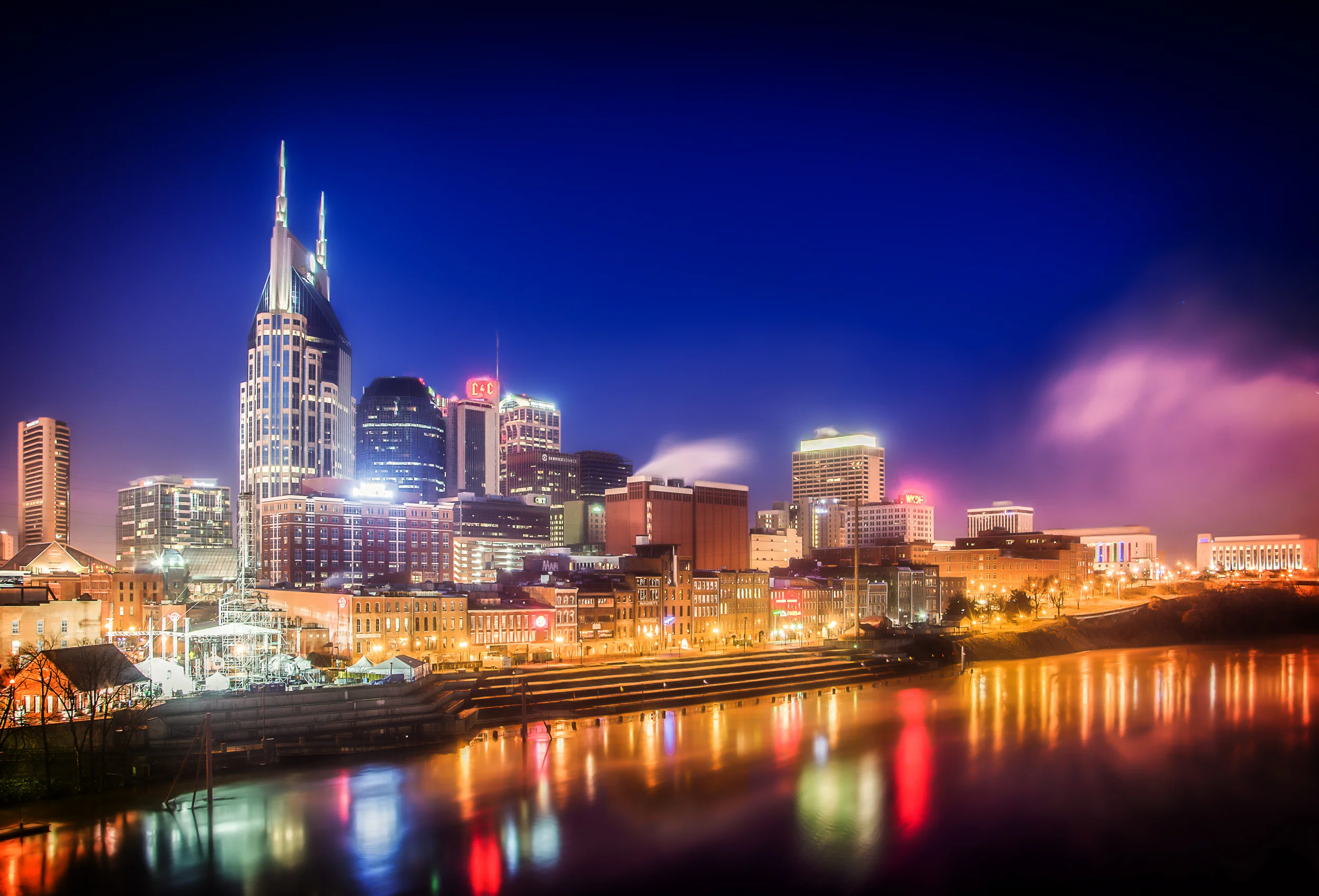 This is a shot of the Nashville Skyline from the pedestrian bridge. Nashville, TN January 1, 2014