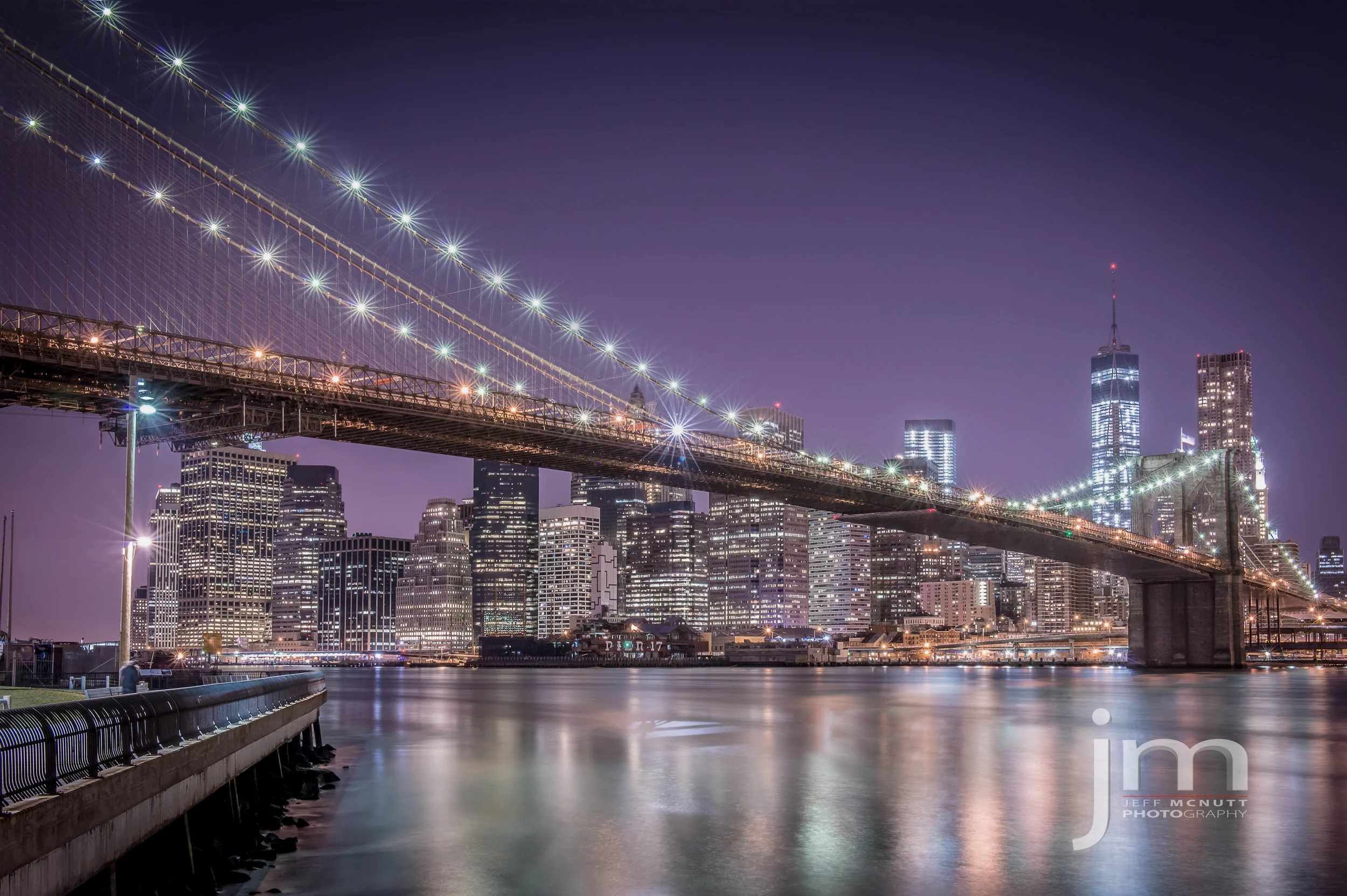 Shot of Lower Manhattan and the Brooklyn Bridge from Dumbo Park, Brooklyn. This one was taken at about Midnight which was an experience in itself. After taking several pictures, we walked back across the bridge into Manhattan and rode the subway back up to Midtown. Honestly, I was a little nervous about getting on the Subway at 2:00am with a shoulder full of camera gear but it was fine. We actually felt safe most of the time we were there.
