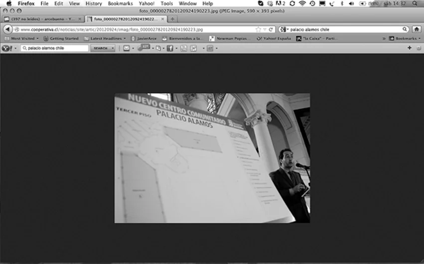 Page of the Fanzine Palacio Álamos. Fhotocopy and recycled paper. 29,7 cm x 21 cm. Página del Fanzine Palacio Álamos. Fotocopias y papel reciclado. 29,7 cm x 21 cm.