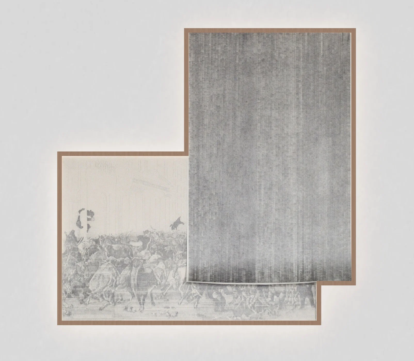 The battle of bulls and bears in Wall Street, 2012. Propelling pencil on newspaper, 95,5 x 95,5 cm. The Battle of bulls and bears in Wall Street, 2012. Lápiz portaminas y papel prensa. 95,5 x 95,5cm.