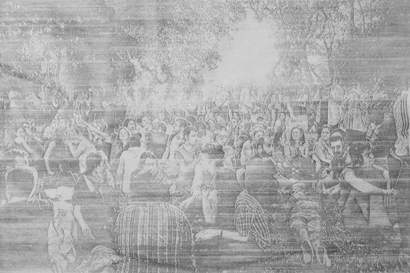 Gezi Taksim (Parque) , 2015. Grafito sobre papel prensa. 137 x 200 x 5 cm. Gezi Taksim (Parque) , 2015. Graphite on newsprint paper. 137 x 200 x 5 cm.