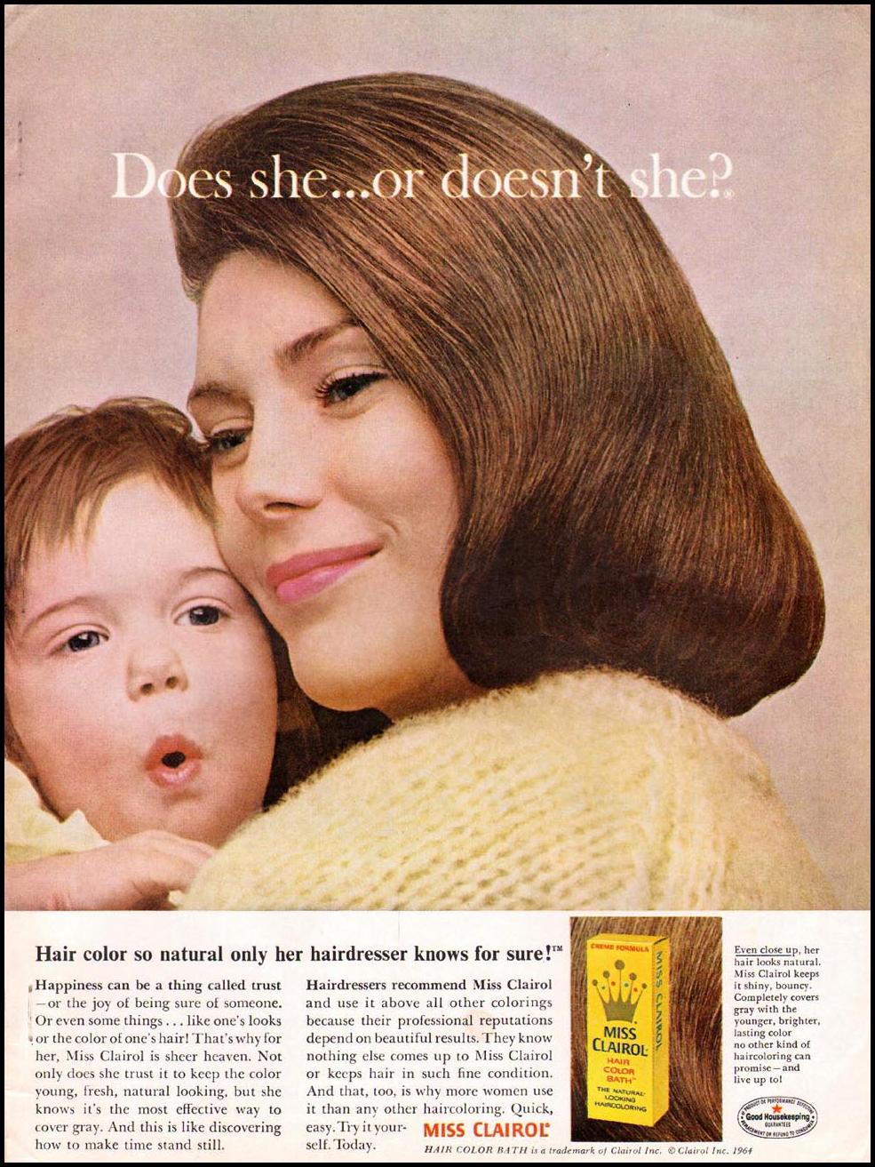 Advertisement for Miss Clairol Hair Color Bath targeting white women in Good Housekeeping Magazine in 1965 | Source