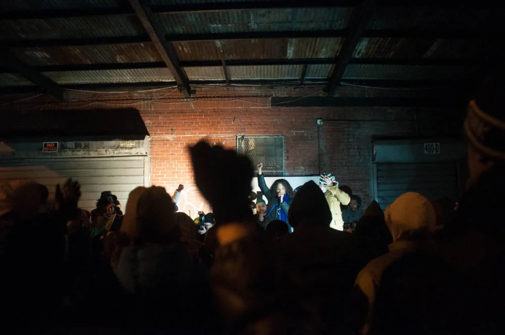 Group of free style at the manifestation for the closure of the Rebel Diaz Art Collective. South Bronx, New York