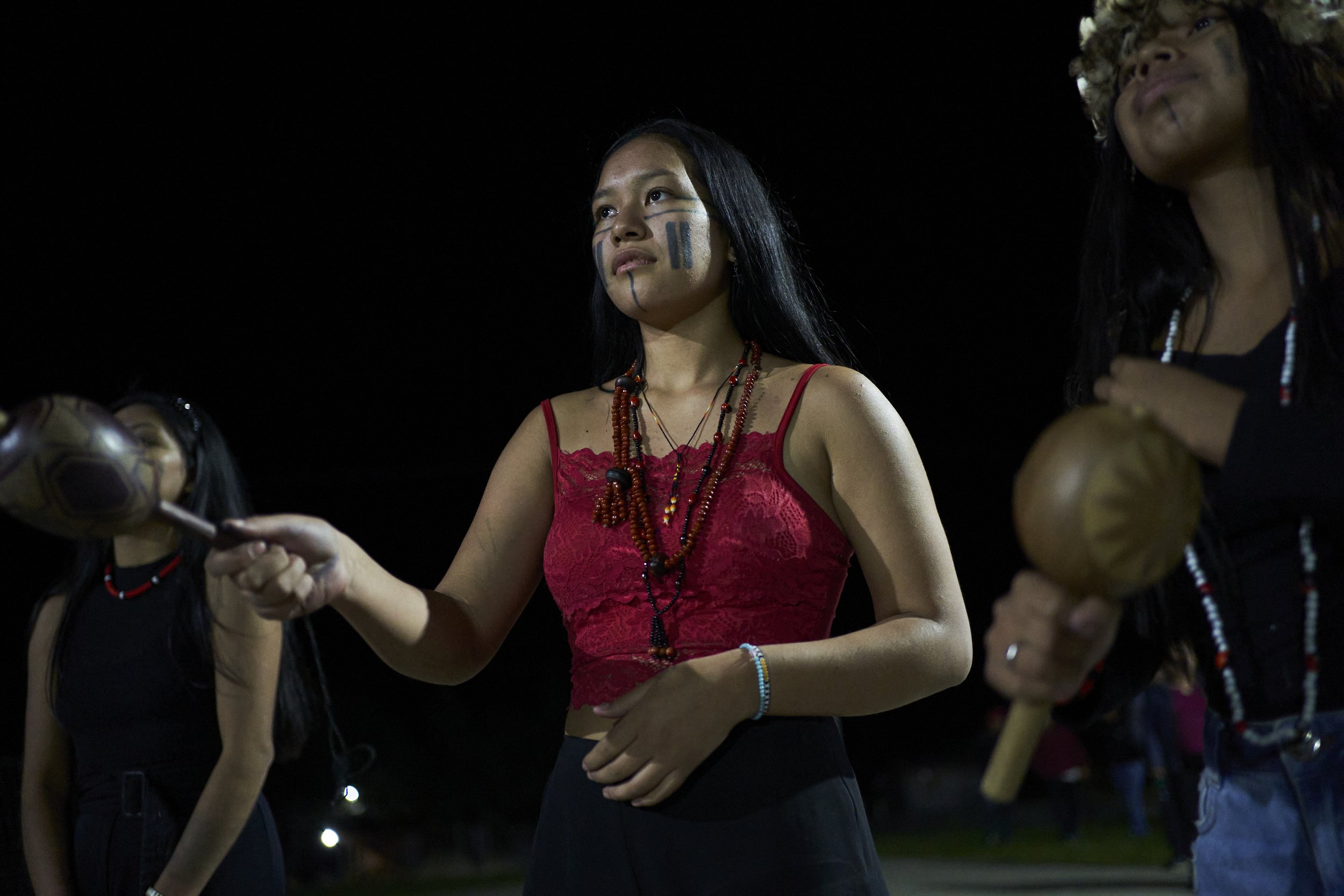 Teens dance and sign Xokleng songs, reclaiming their land, at the indigenous High-school Laklanó, inside the Ibirama-Laklãnõ Indigenous Territory.