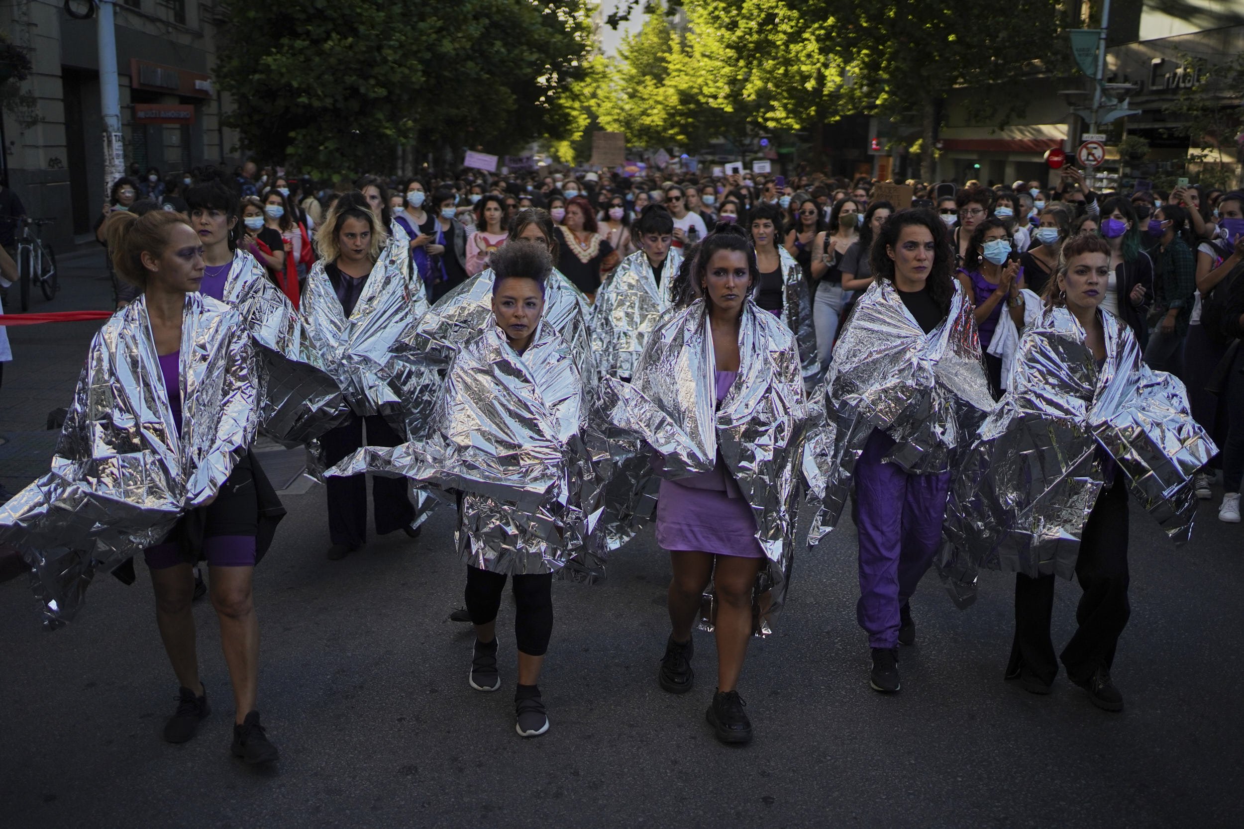 Demonstrators march through the streets of Montevideo, Uruguay, on January 28, 2022, to protest against a recent gang rape case that shocked the country. Mariana Greif